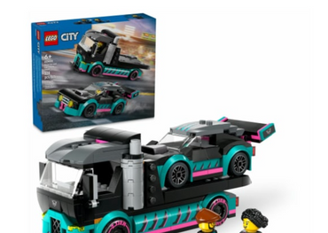 City Race Car And Car Carrier Truck